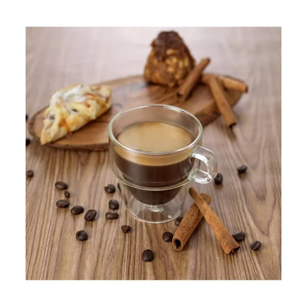 JoyJolt Stoiva Double Walled Espresso Glass Cups - Set of 4 Stackable Shot Mugs with Handle - 5 oz