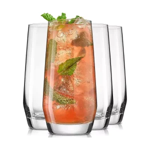 JoyJolt Gwen Highball Glasses - Set of 4 Drinking Glasses Cocktail Glassware - 18oz