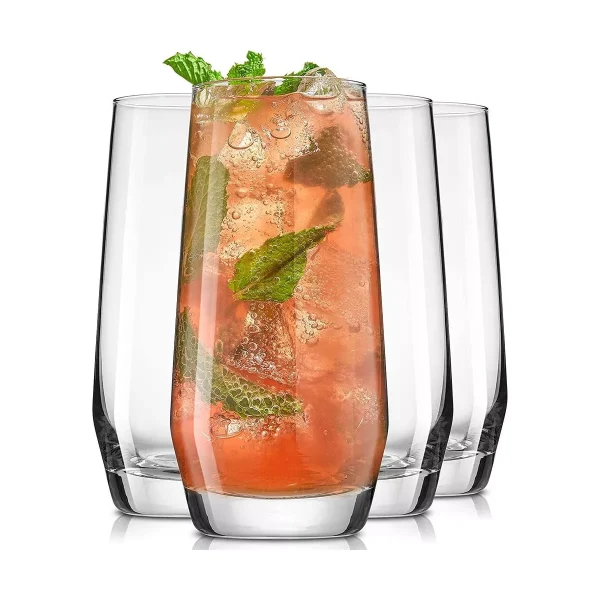 JoyJolt Gwen Highball Glasses - Set of 4 Drinking Glasses Cocktail Glassware - 18oz