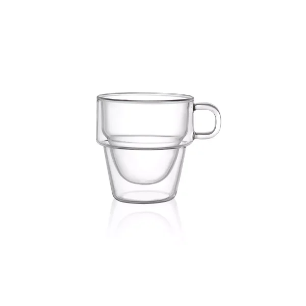 JoyJolt Stoiva Double Walled Espresso Glass Cups - Set of 4 Stackable Shot Mugs with Handle - 5 oz