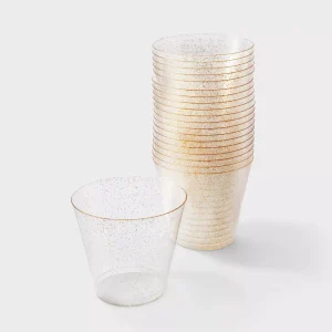 20ct Plastic Stemless Wine Glasses Gold