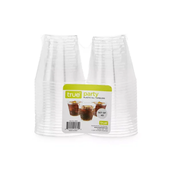 True Party Plastic Cups, Disposable Drinkware - Drinking Tumblers for Cocktails and Wine - 5oz Set of 40