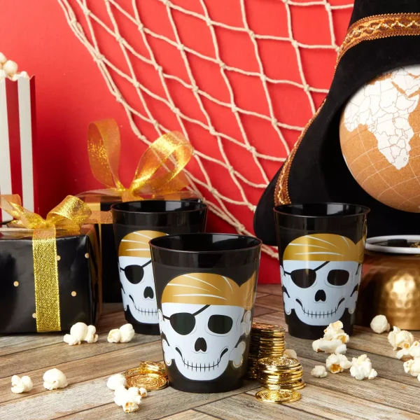 Sparkle and Bash 16 Pack Plastic Tumbler Cups for Kids, Pirate Birthday Party Supplies, 16 oz